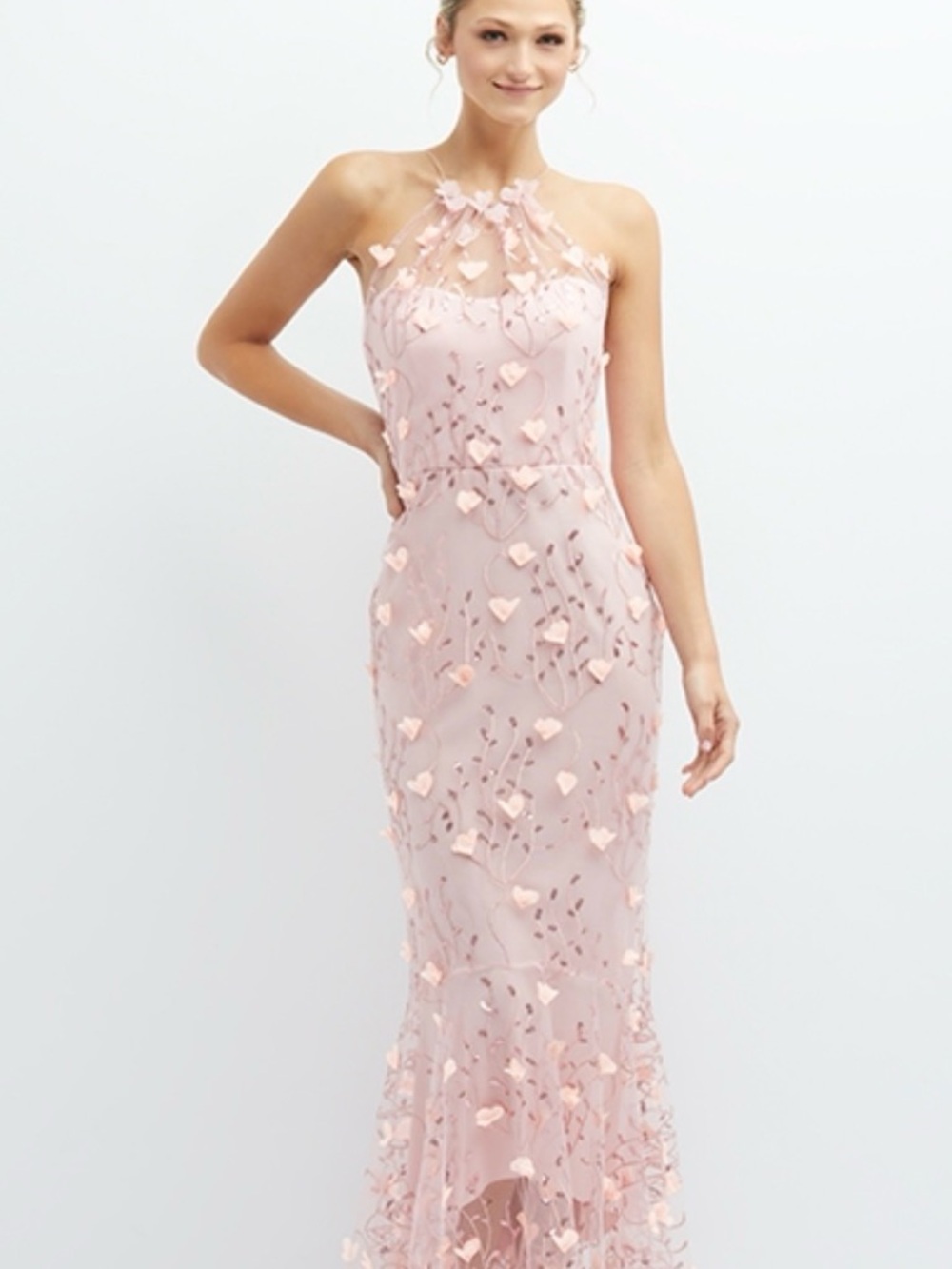 Dessy Group Style 3137 Blush Pink Floral Dress